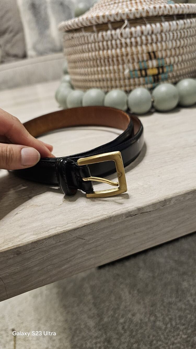 Coach Mens Polished Cowhide Leather 38" Belt Black 5934 Dress Brass Buckle 1"